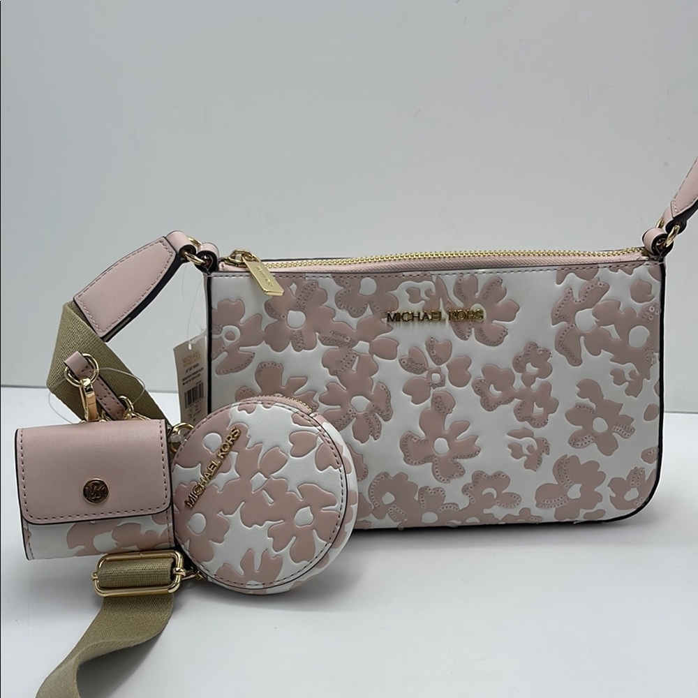 Michael Kors Jet Set Sm Sequined Floral Print Crossbody Bag with Case for Apple